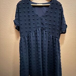 Kirundo navy blue lined Swiss polka dot babydoll mini dress size medium